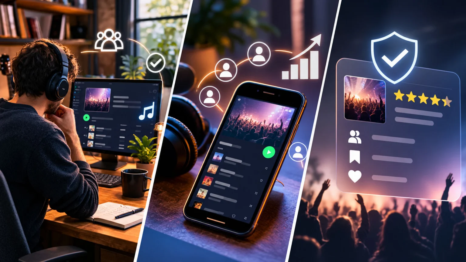 Playlist ratings, follower counts and community trust signals compared on a music discovery screen